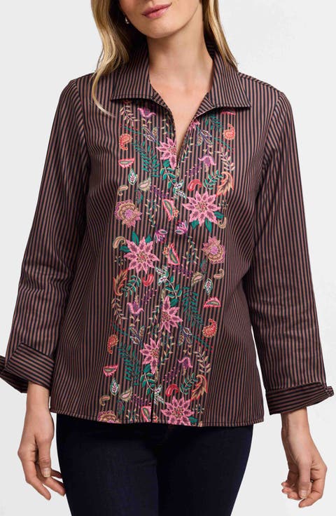 Agnes Floral Stripe Cotton Poplin Popover Top