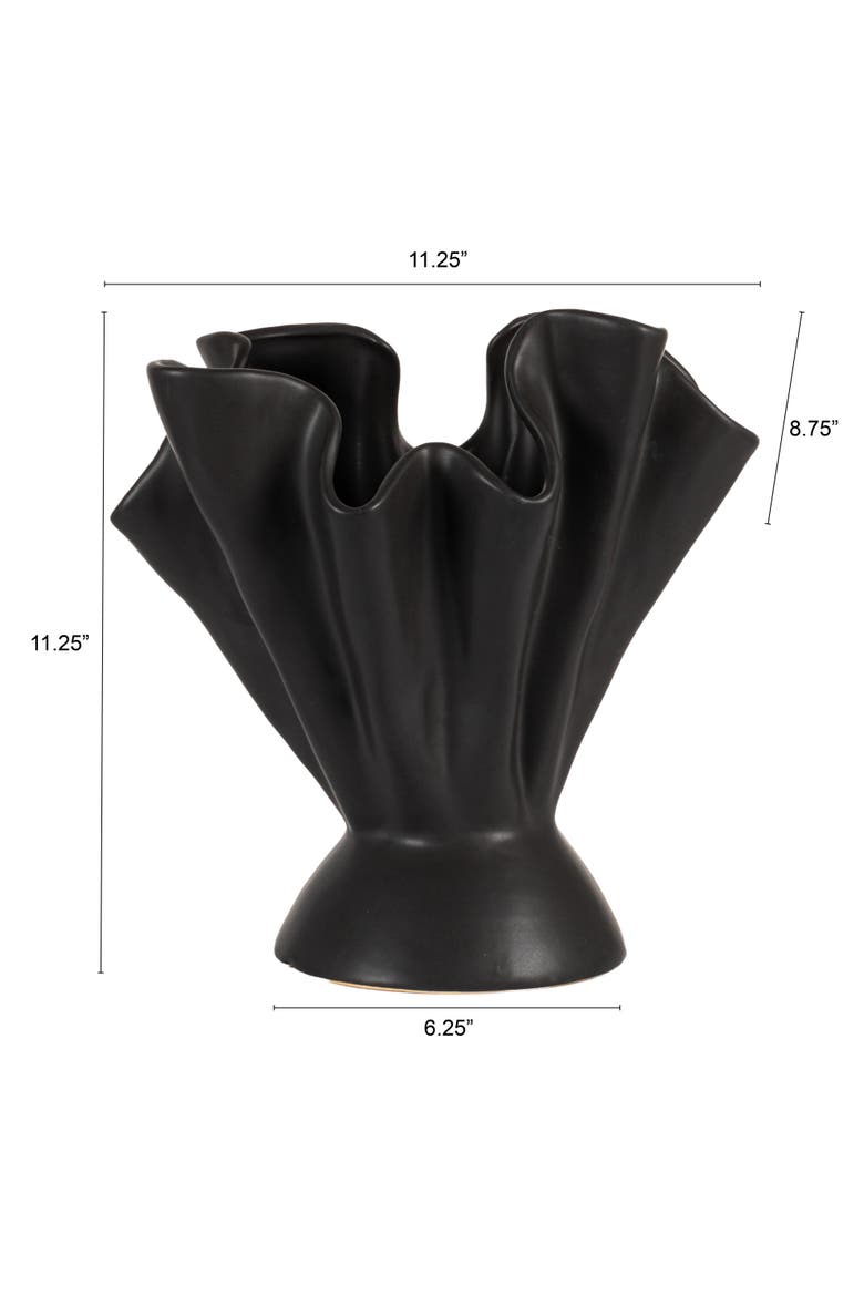 Stoneware Ruffled Vase, Alternate, color, Black
