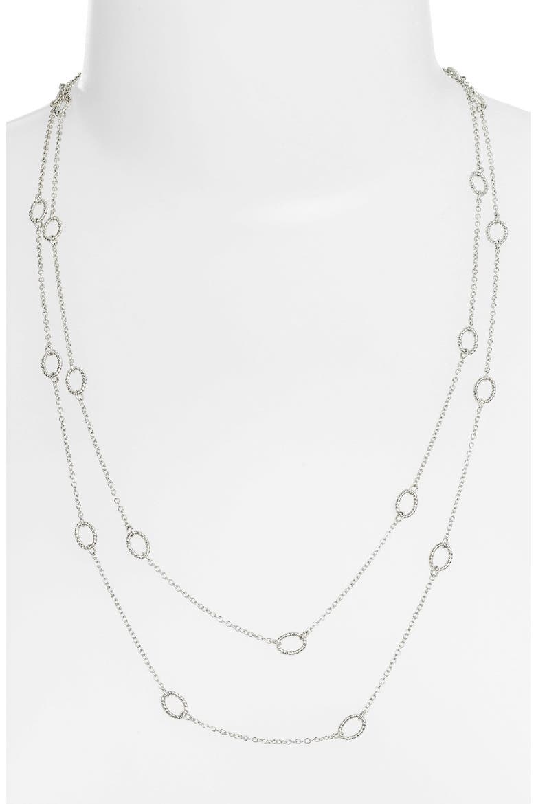 'Layers of Love' Extra Long Station Necklace, Main, color, SILVER