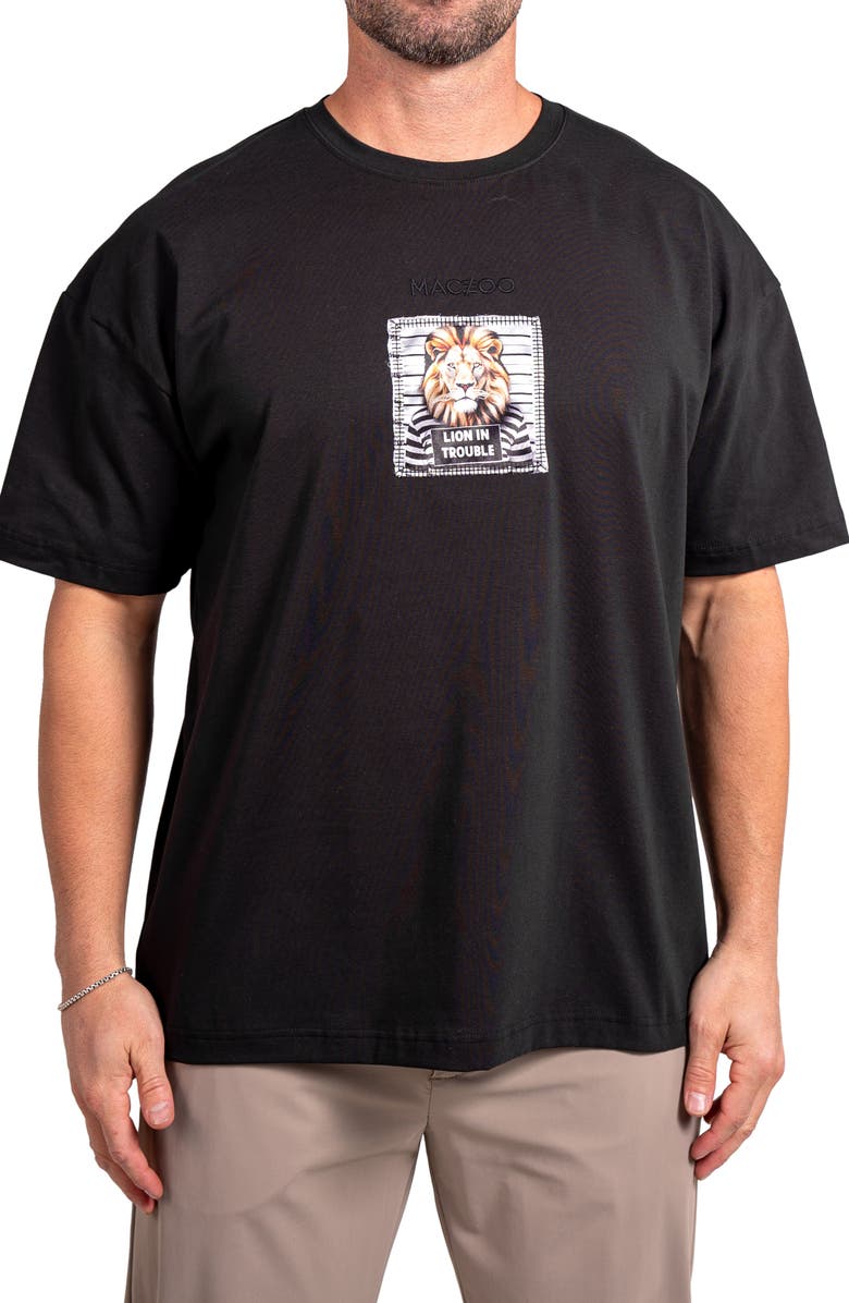 Maceoo Ascension Trouble Appliqué Cotton Graphic T-Shirt, Main, color, Black
