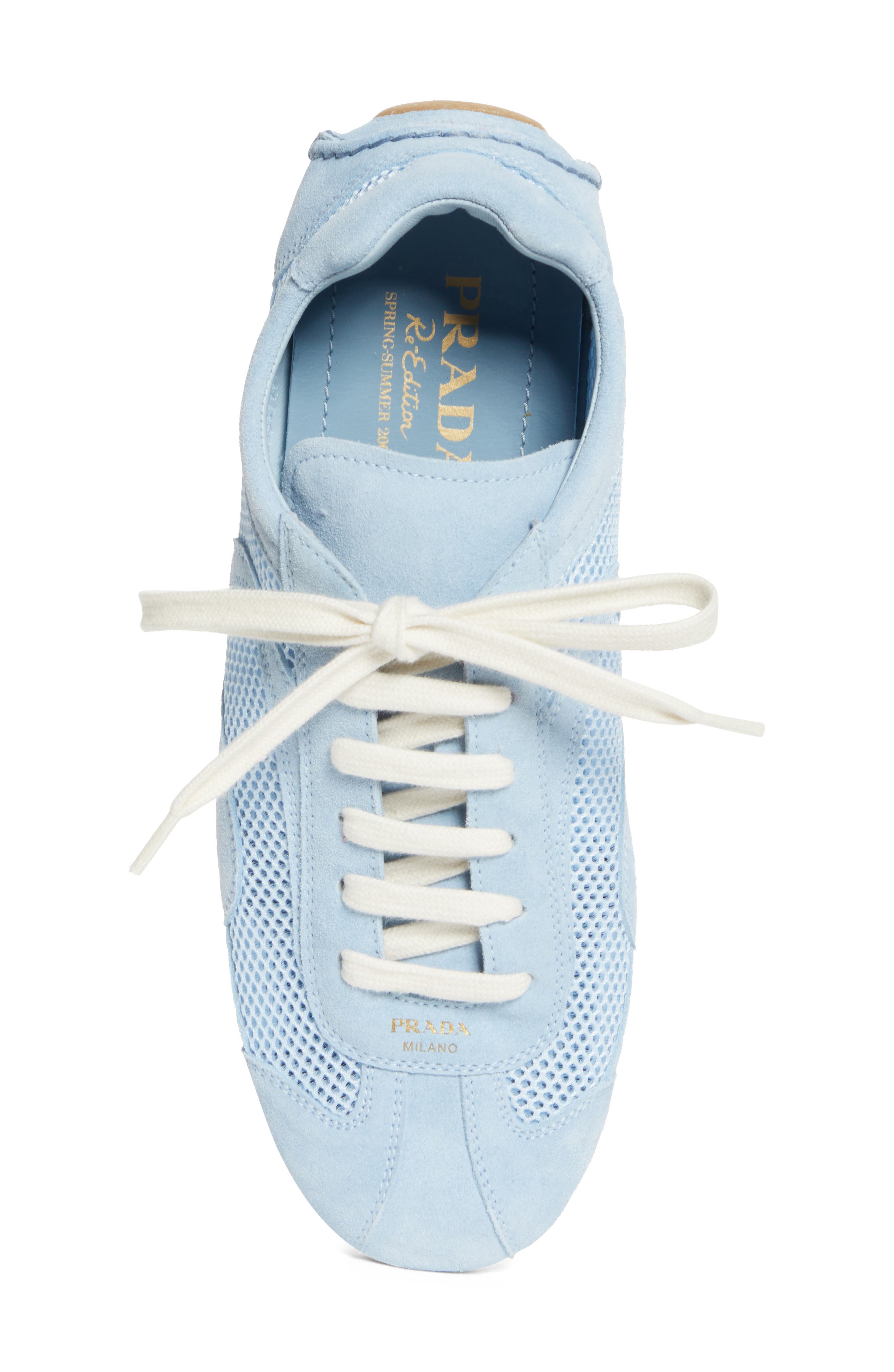 Prada Mixed Media Low Top Sneaker, Alternate, color, Blue
