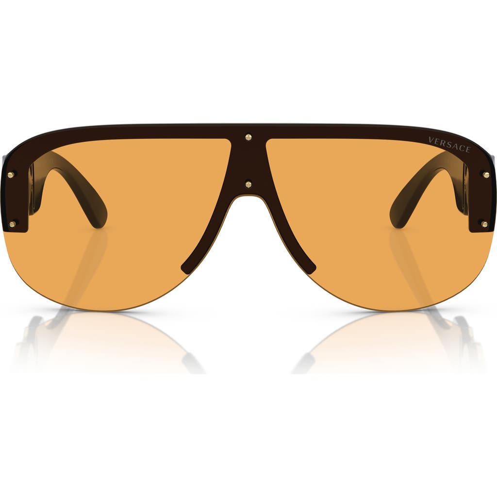 Versace 148mm Shield Sunglasses in Black/orange at Nordstrom