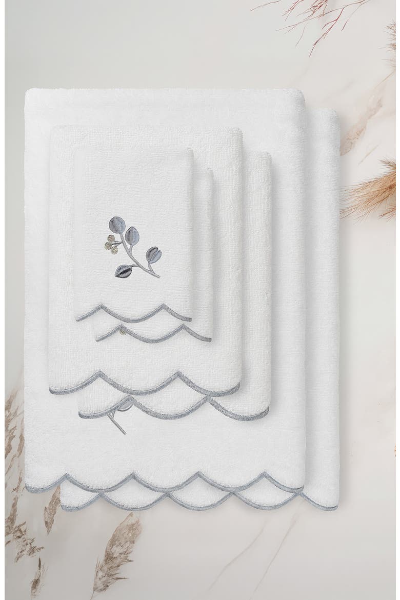 6-Piece Wild Branch Turkish Cotton Bath Towel Set, Alternate, color, WHITE/ GRAY
