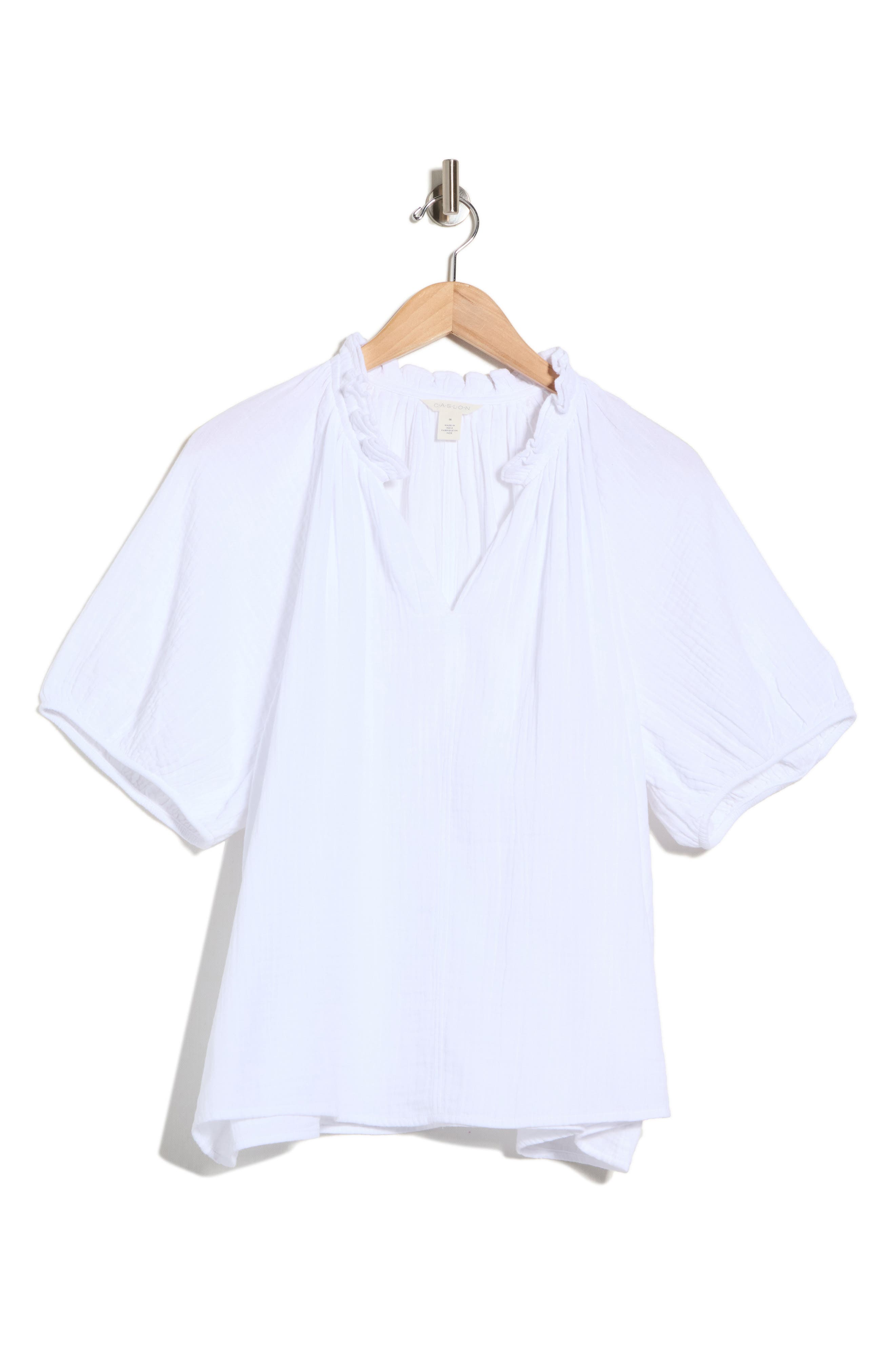 Caslon® Split Neck Short Sleeve Cotton Gauze Top