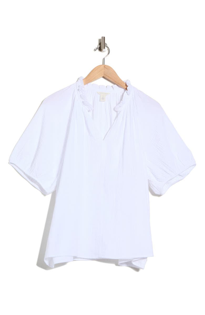 Caslon<sup>®</sup> Split Neck Short Sleeve Cotton Gauze Top, Main, color, White