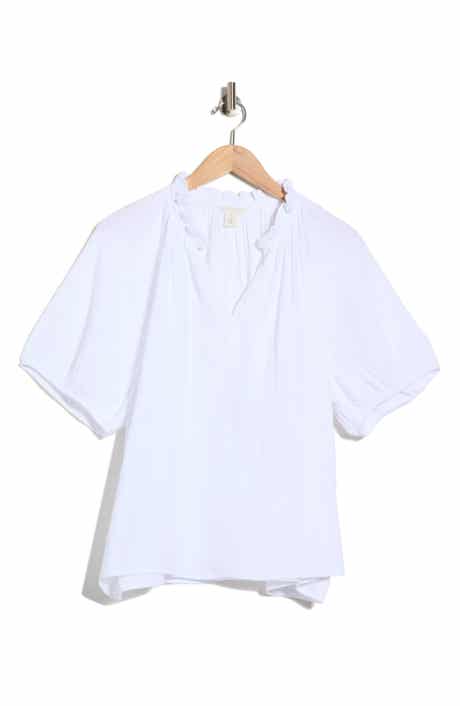 Caslon® Split Neck Short Sleeve Cotton Gauze Top