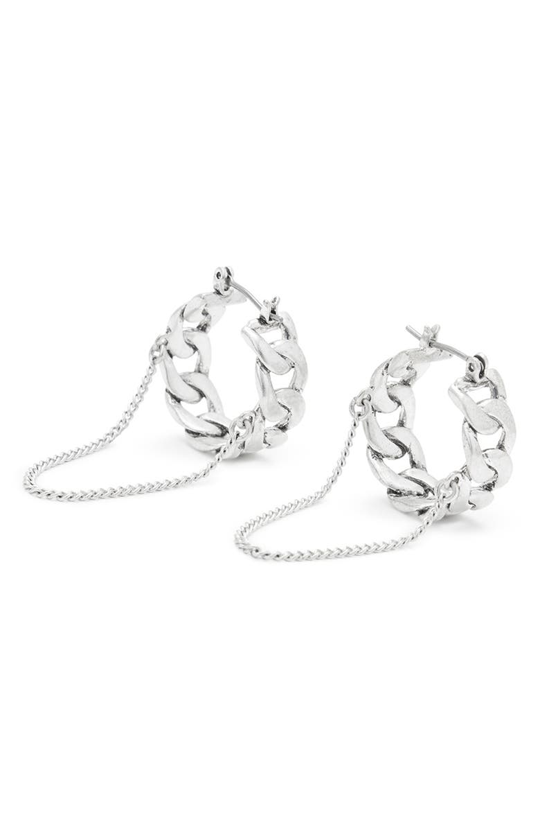 AllSaints Curb Chain Huggie Hoop Earrings, Alternate, color, Rhodium