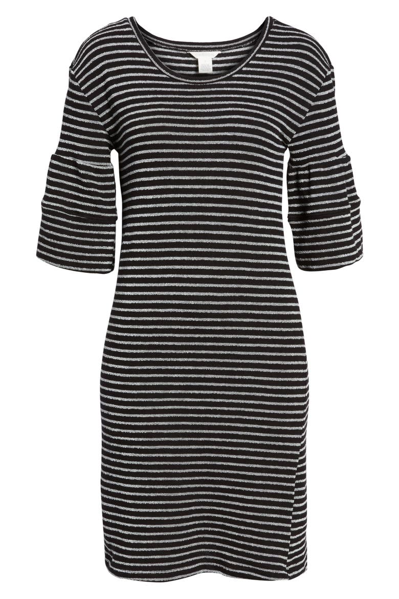 Ruffle Sleeve Knit Dress, Alternate, color, BLACK