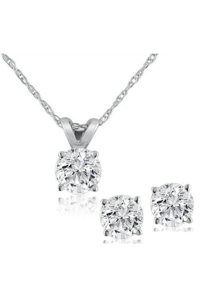 Bliss Diamond 1/2Ct TW Diamond Solitaire Necklace Studs Set 14K Gold Lab Grown, Main, color, White Gold
