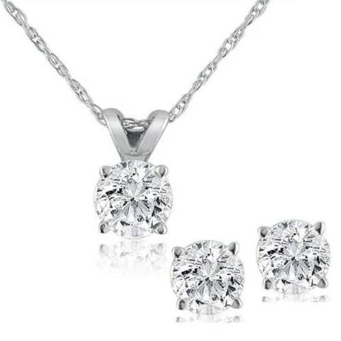 1/2Ct TW Diamond Solitaire Necklace Studs Set 14K Gold Lab Grown