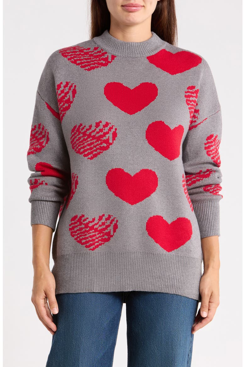 Heart Intarsia Sweater, Main, color, GREY