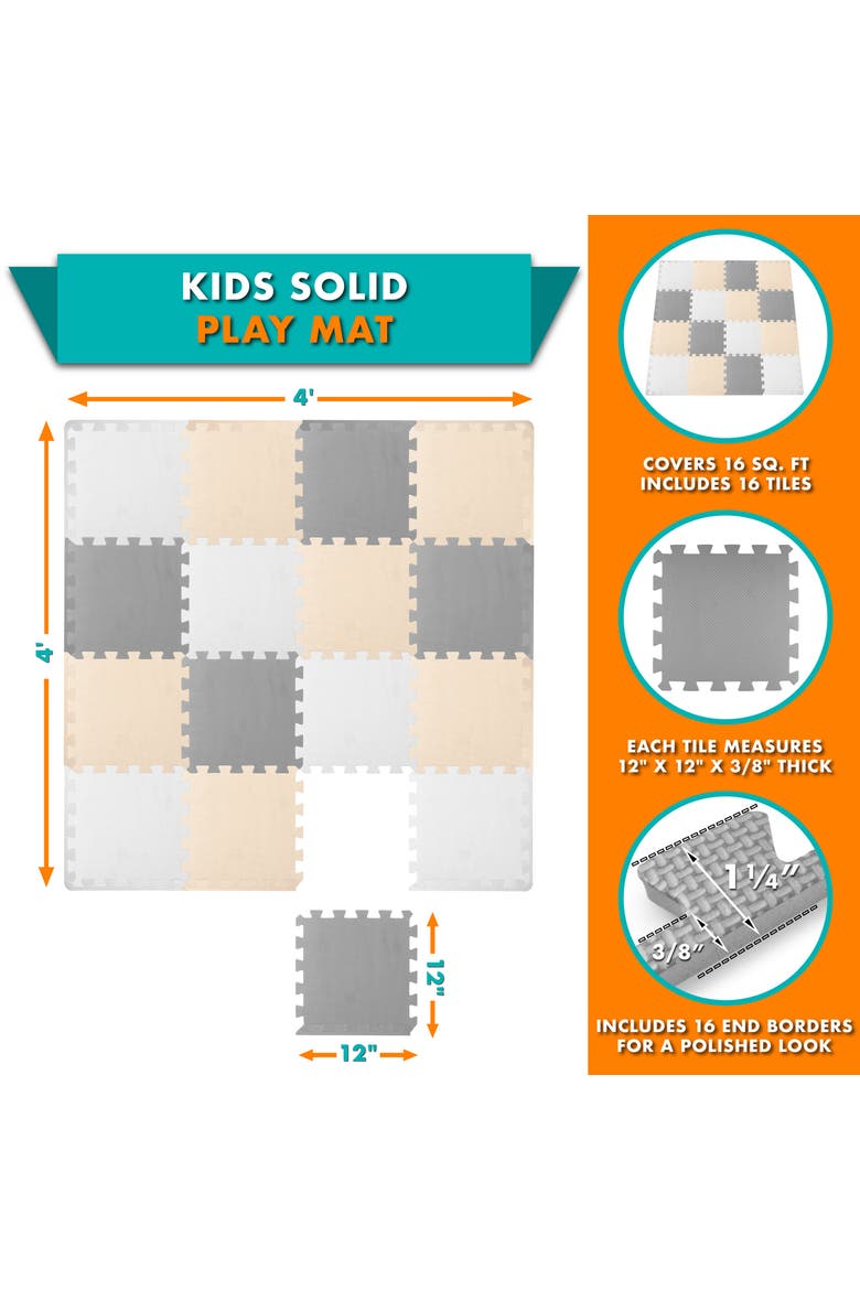 Kids Solid Floor Play Mat, Alternate, color, White-Gray-Beige