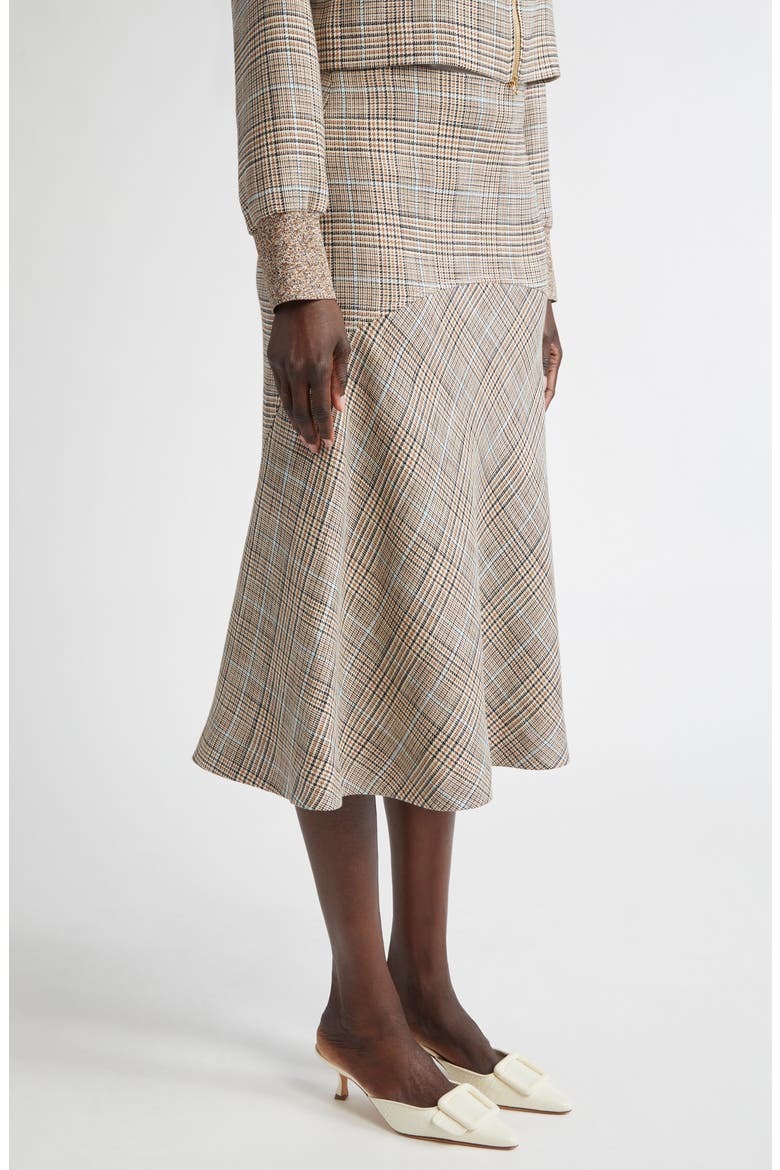 Prince of Wales Plaid Midi Skirt, Alternate, color, CAMEL/ ECRU/ MOULINE