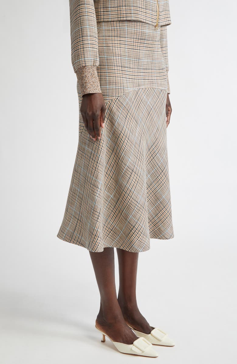 ST. JOHN Prince of Wales Plaid Midi Skirt, Alternate, color, Camel/ Ecru/ Mouline