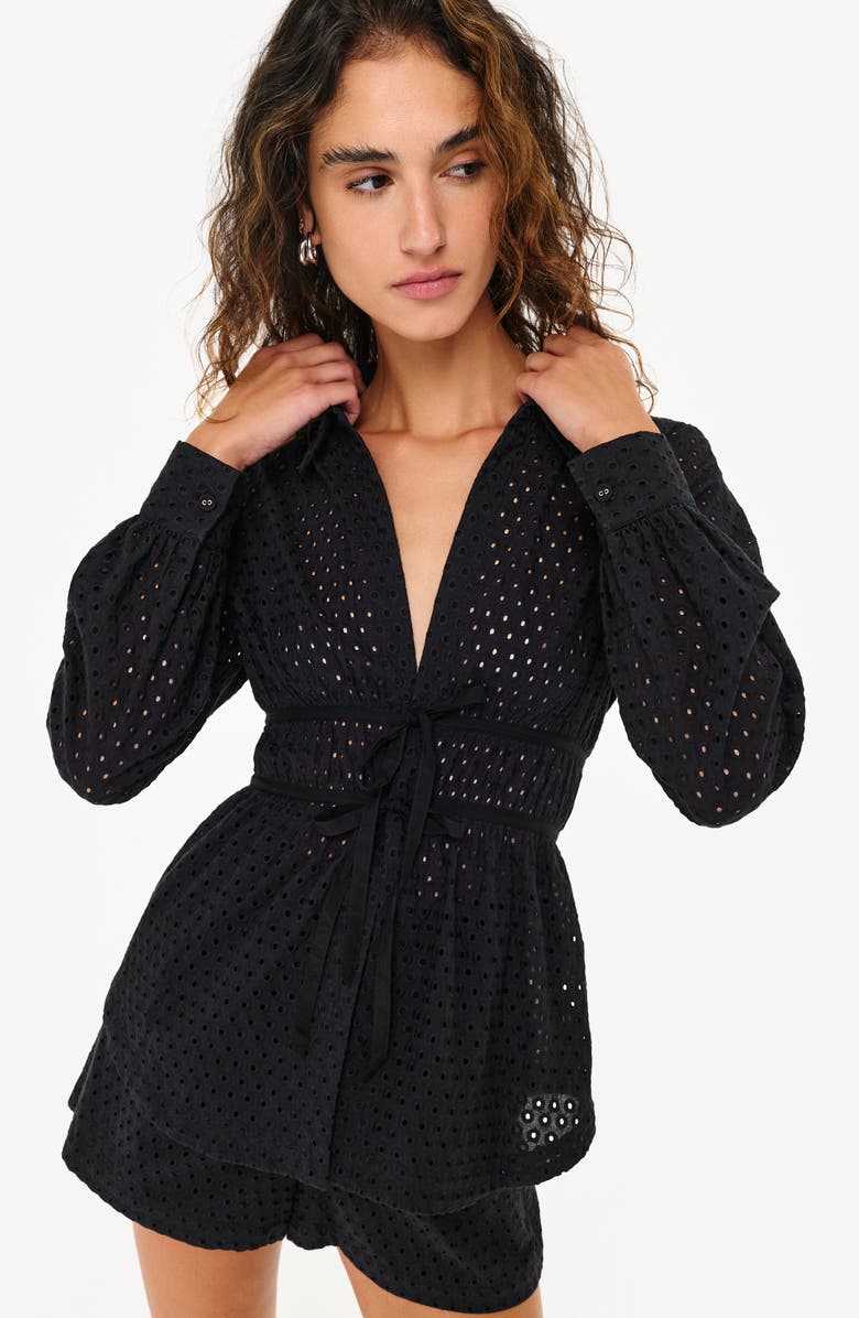 CAMI NYC Stefania Eyelet Shirt, Alternate, color, Black