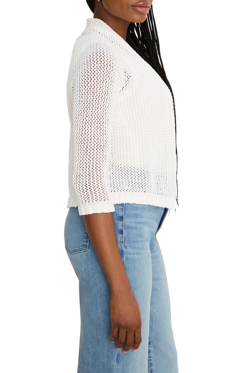 NIC+ZOE Openwork Knit Mesh Ruffle Trim Cardigan, Alternate, color, Paper White