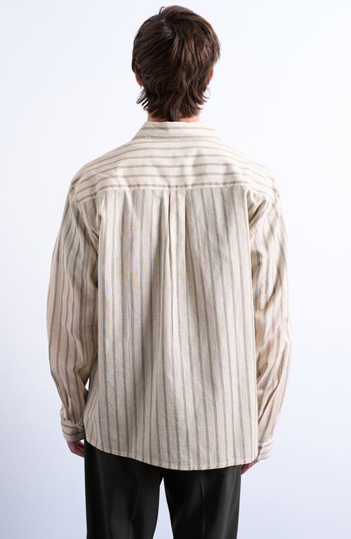 Topman Relaxed Fit Stripe Cotton & Linen Button-up Shirt In Pink