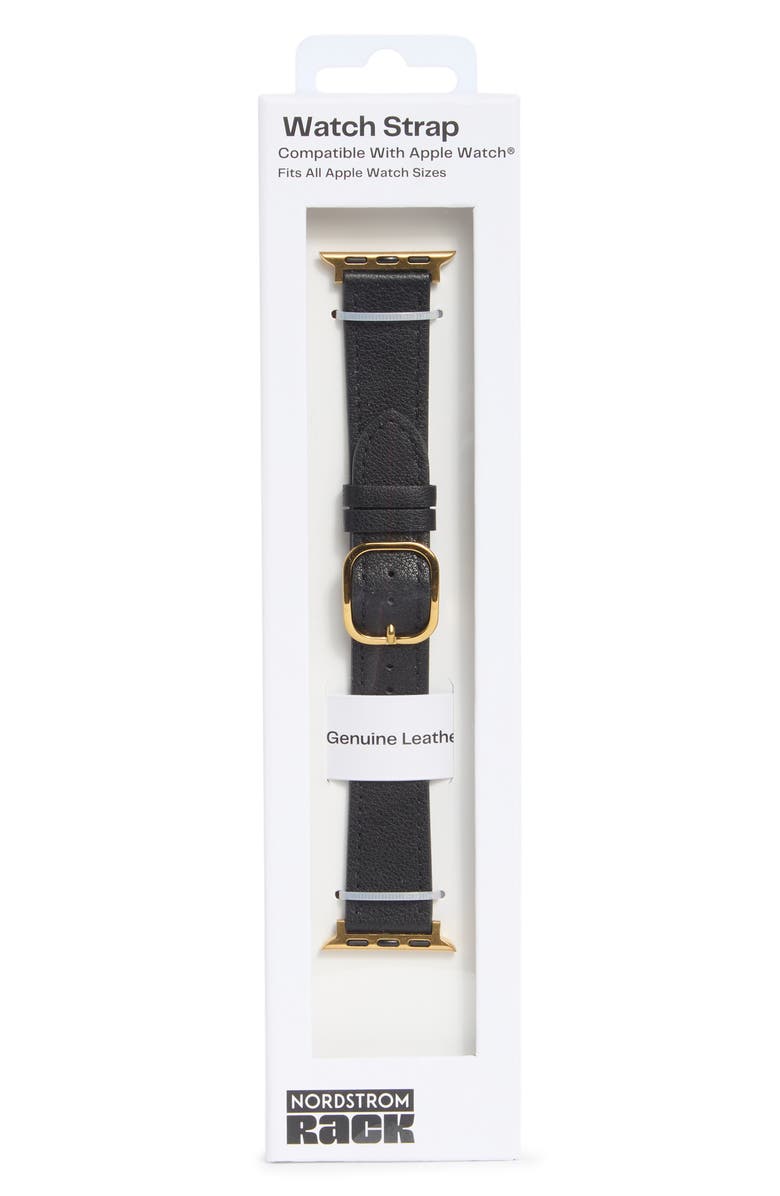 NORDSTROM RACK Leather Apple Watch<sup>®</sup> Watchband, Main, color, Black- Gold
