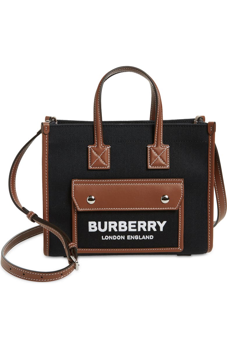 Burberry Mini Freya Horseferry Logo Canvas & Leather Tote, Main, color,