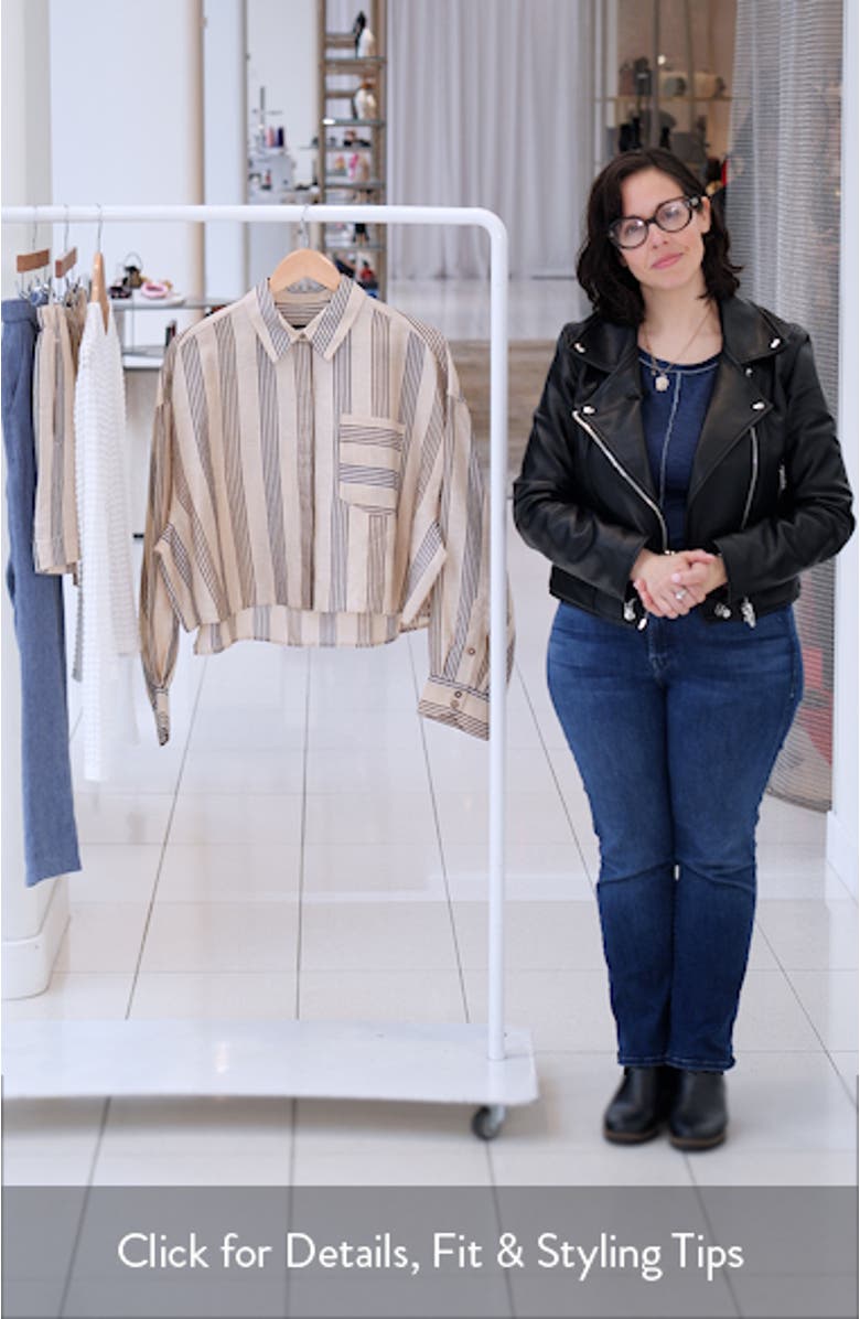 Beatrice Stripe Linen & Silk Crop Button-Up Shirt, sales video thumbnail