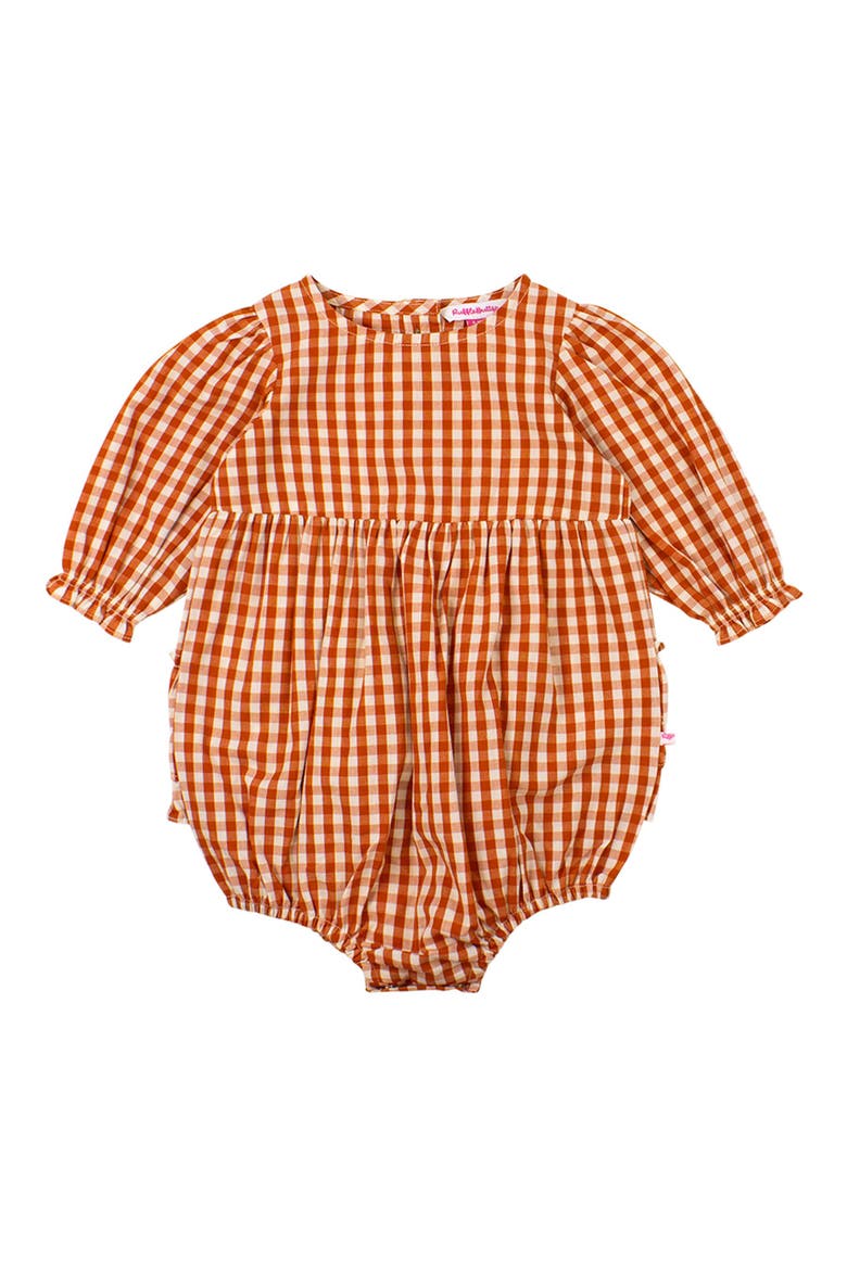 Baby Girls Woven Long Sleeve Bubble Romper, Main, color, Classic Rust Gingham