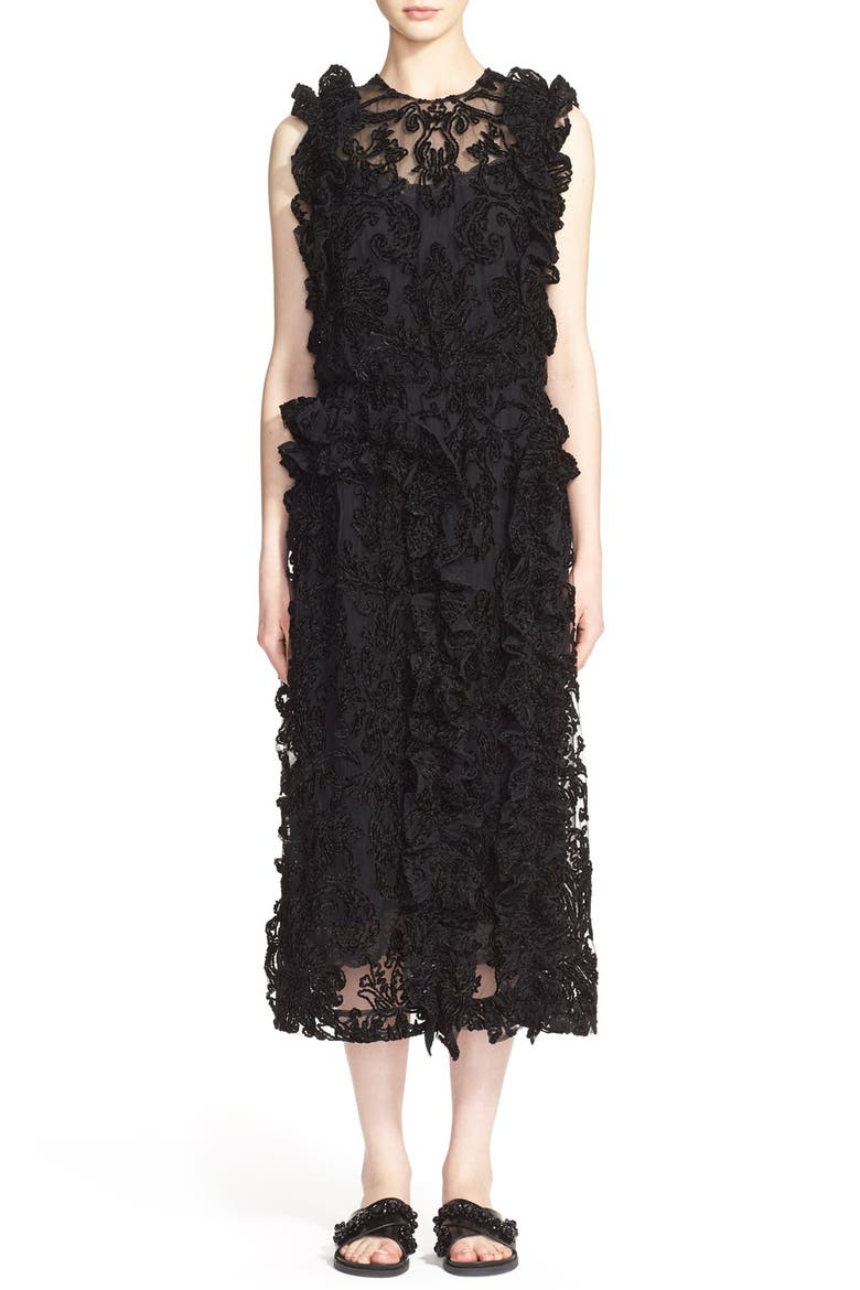 Embroidered Chenille Dress, Main, color, BLACK