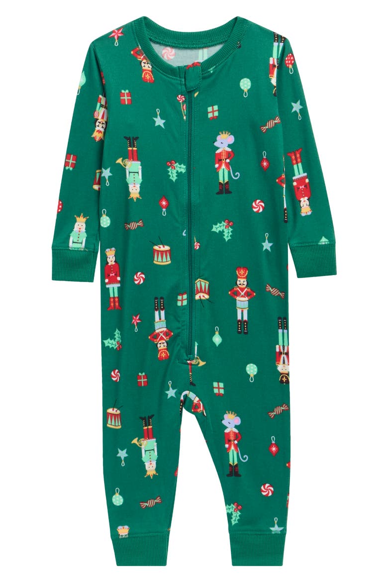Kids' Matching Family Fitted One-Piece Pajamas, Main, color, GREEN DRUMMING NUTCRACKERS