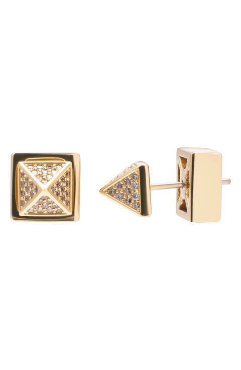 Pave Asymmetric Pyramid Stud Earrings