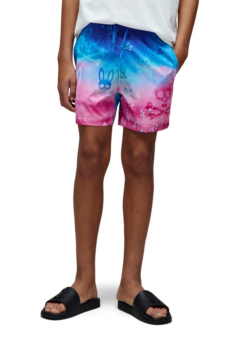 Kids' Caspian Allover Bunny Swim Trunks, Alternate, color, BEGONIA PINK