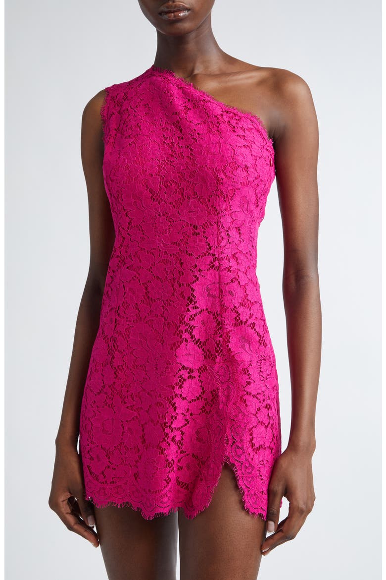 Floral Lace One-Shoulder Minidress, Alternate, color, F0382 ROSA SHOCKING
