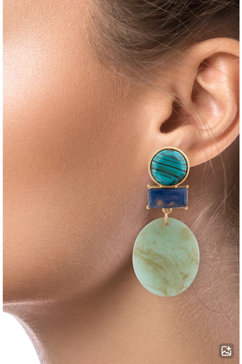 Geometric Boho Statement Drop Earrings (Nordstrom Exclusive), Alternate, color, GREEN/ GOLD