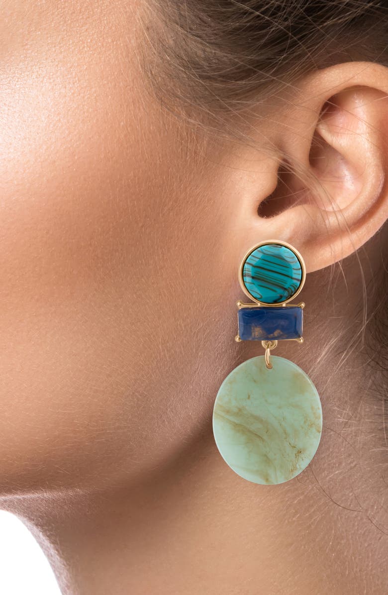 JARDIN Geometric Boho Statement Drop Earrings, Alternate, color, Green/ Gold