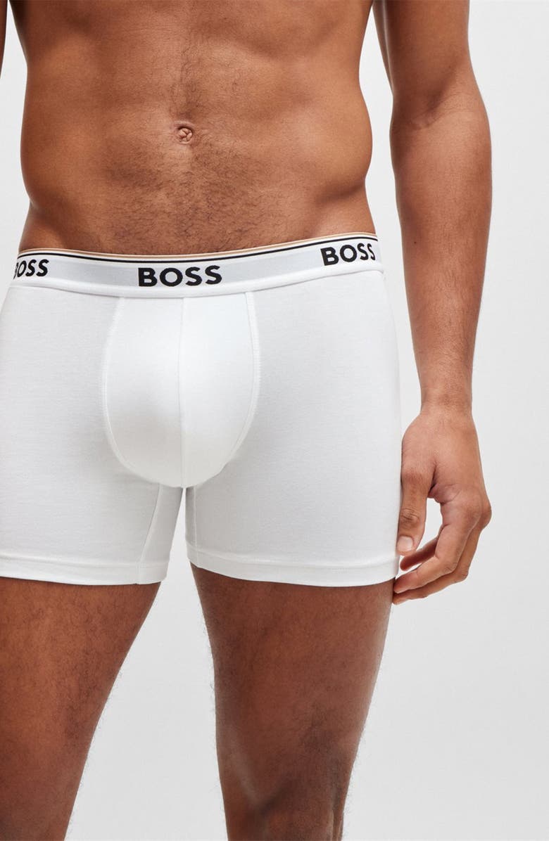 BOSS 3-Pack Power Stretch Cotton Boxer Briefs, Alternate, color, White