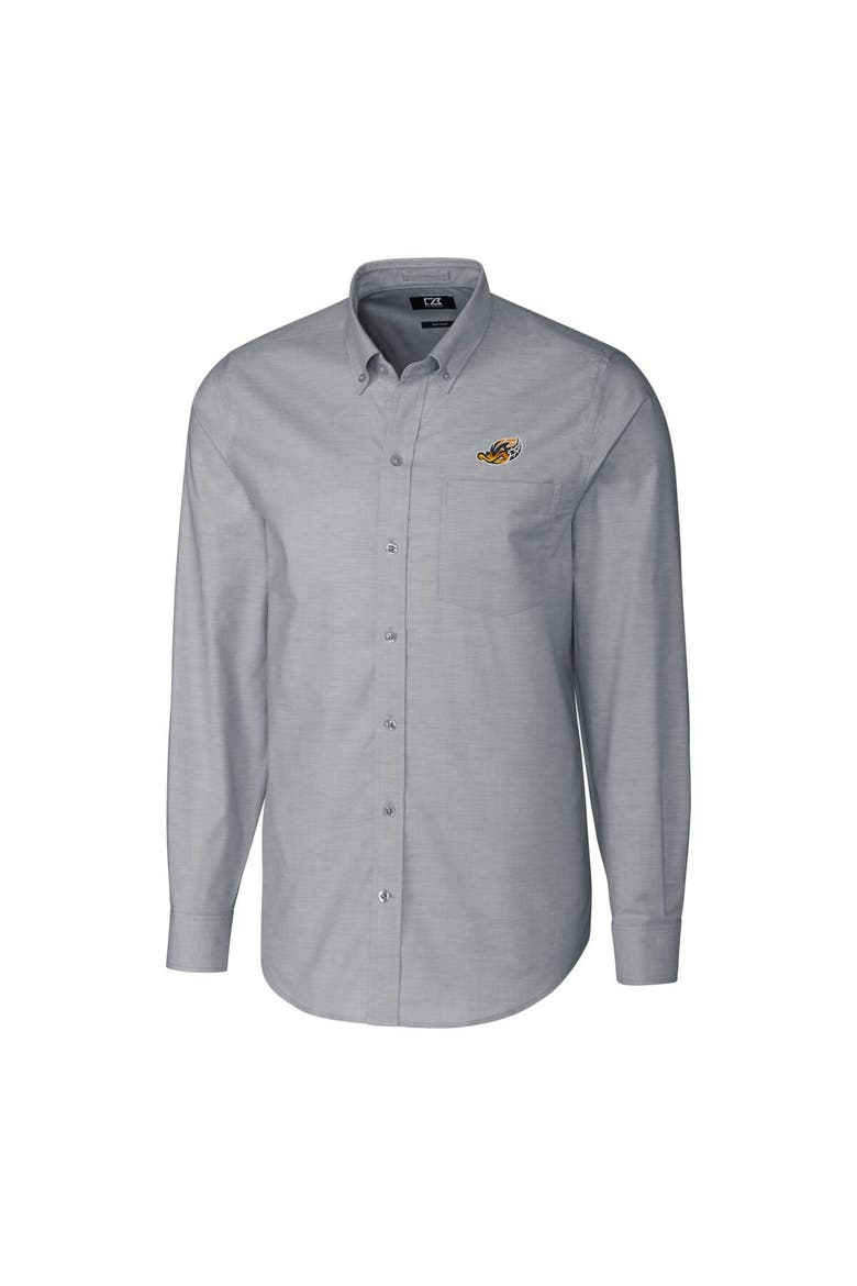 Men's Cutter & Buck Charcoal Akron RubberDucks Oxford Stretch Long Sleeve Button-Down Dress Shirt, Alternate, color, Charcoal
