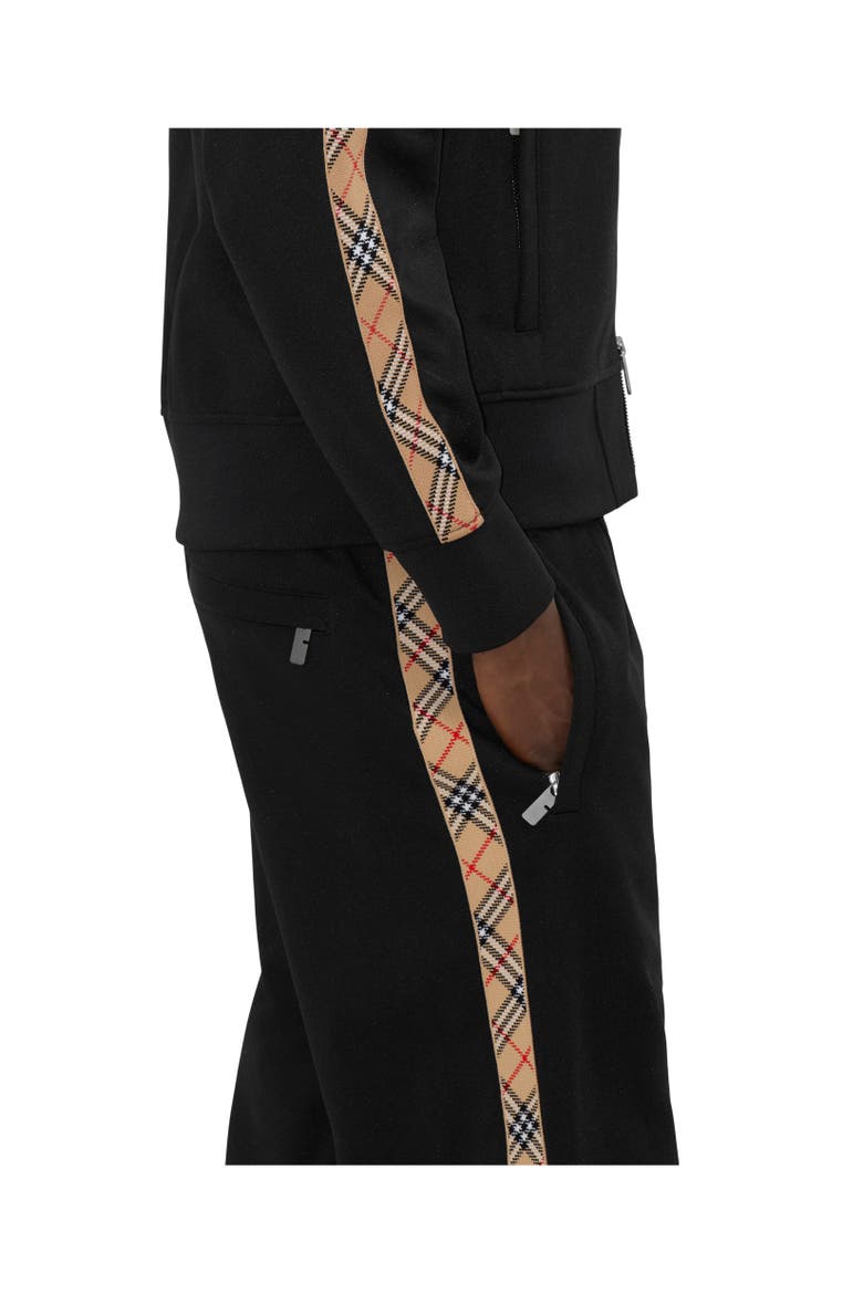 Check Trim Cotton Blend Track Pants, Alternate, color, Black