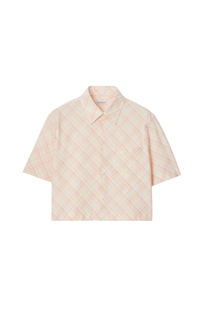 Burberry Cropped Check Cotton Shirt, Alternate, color, Dusky Rose