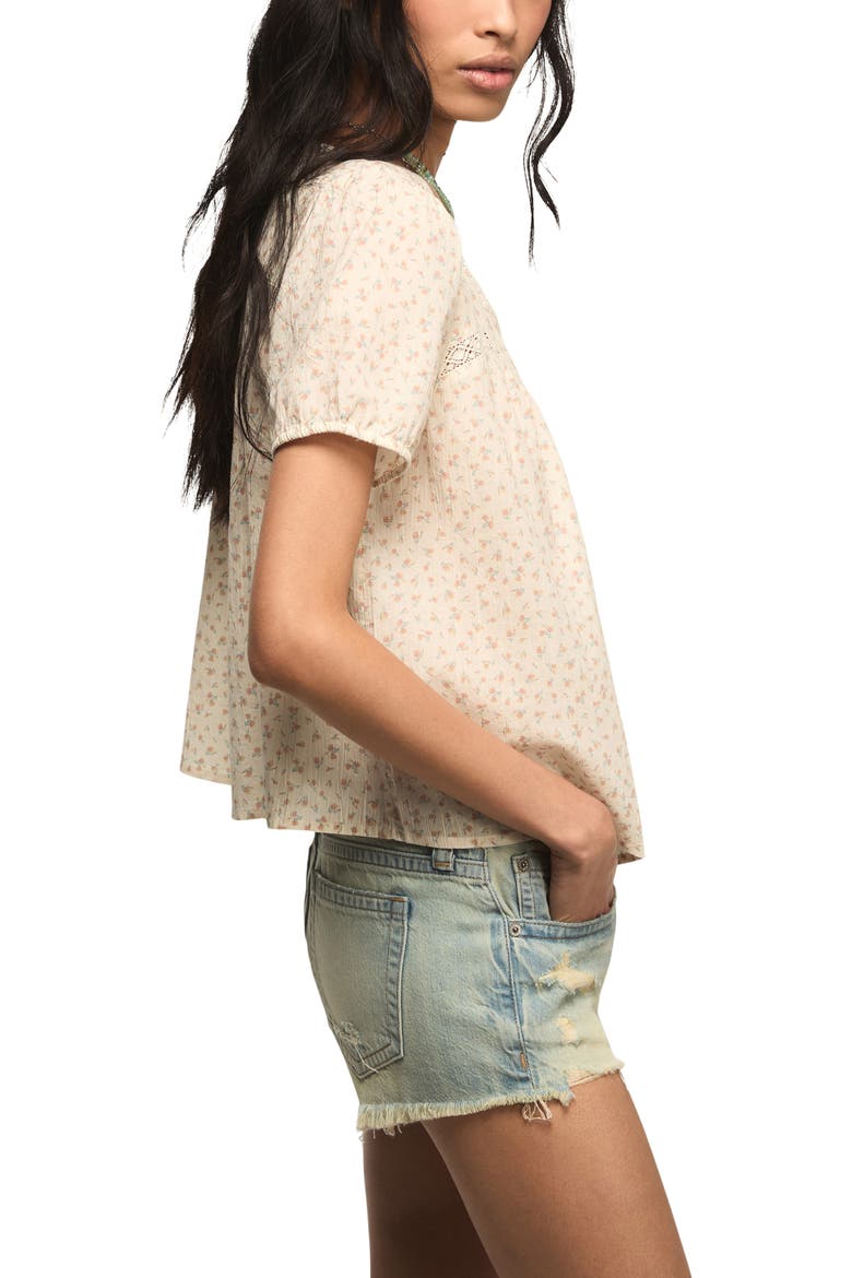 Lace Henley Peasant Top, Alternate, color, CREAM FLORAL