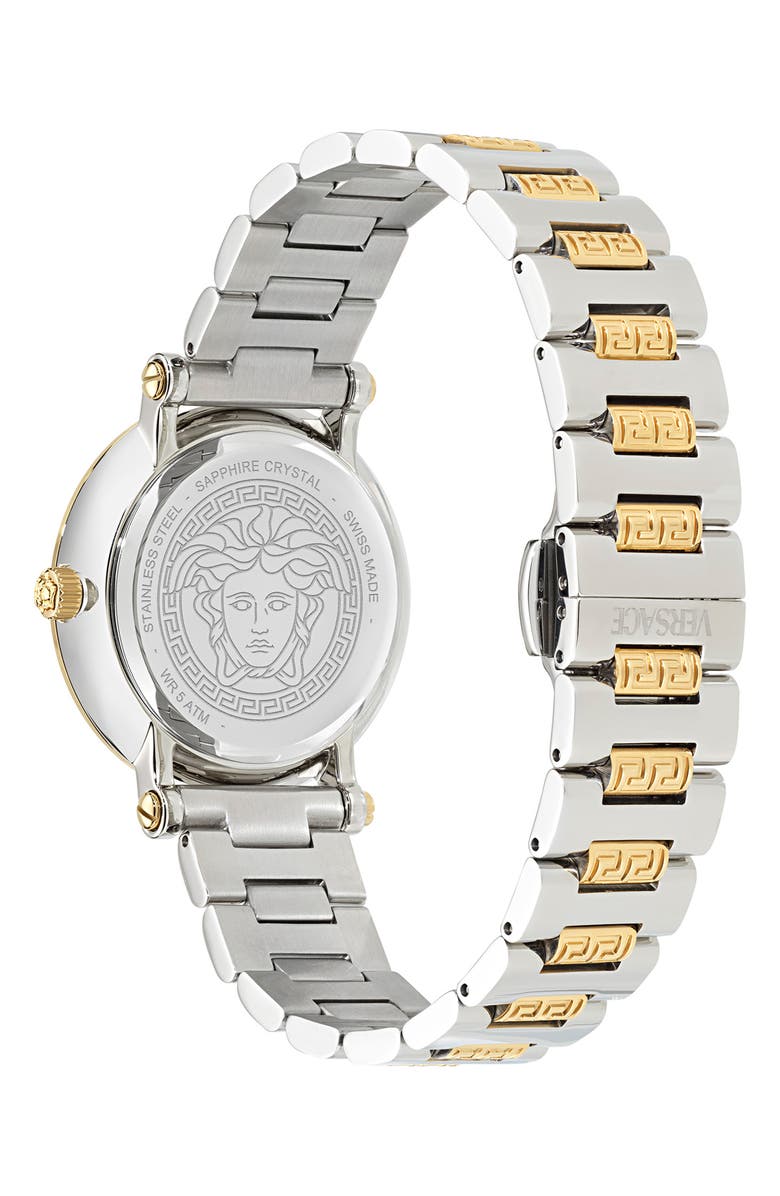 Versace Greca Sphere Two-Tone Bracelet Watch, 35mm, Alternate, color, Two Tone