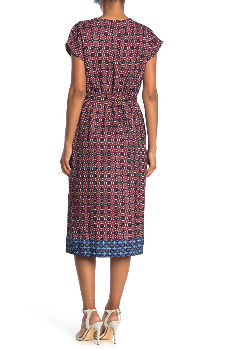 Iris Dropped Shoulder Wrap Midi Dress, Alternate, color, RUST GEO MULTI