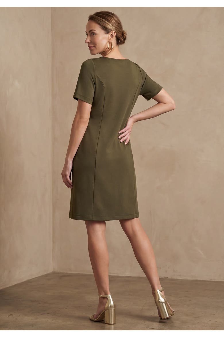 Perfect Ease Short Sleeve Shift Dress (plus), Alternate, color, DARK OLIVE GREEN