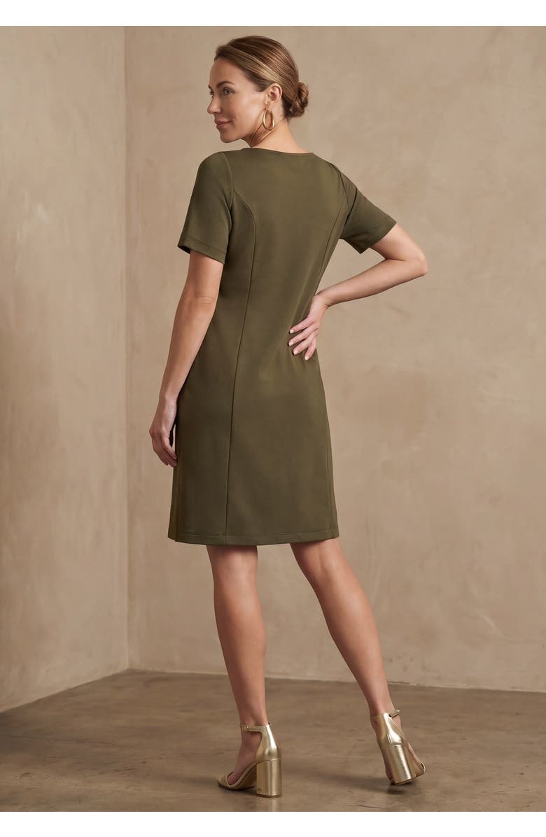 Jessica London Perfect Ease Short-Sleeve Shift Dress, Alternate, color, Dark Olive Green