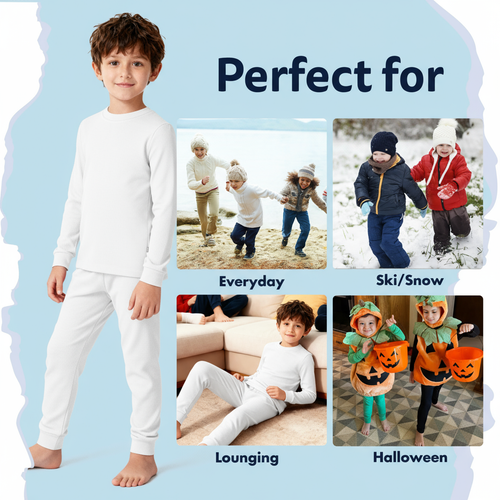 City Threads Boys Soft & Cozy Thermal Long Johns 2-piece Set In White