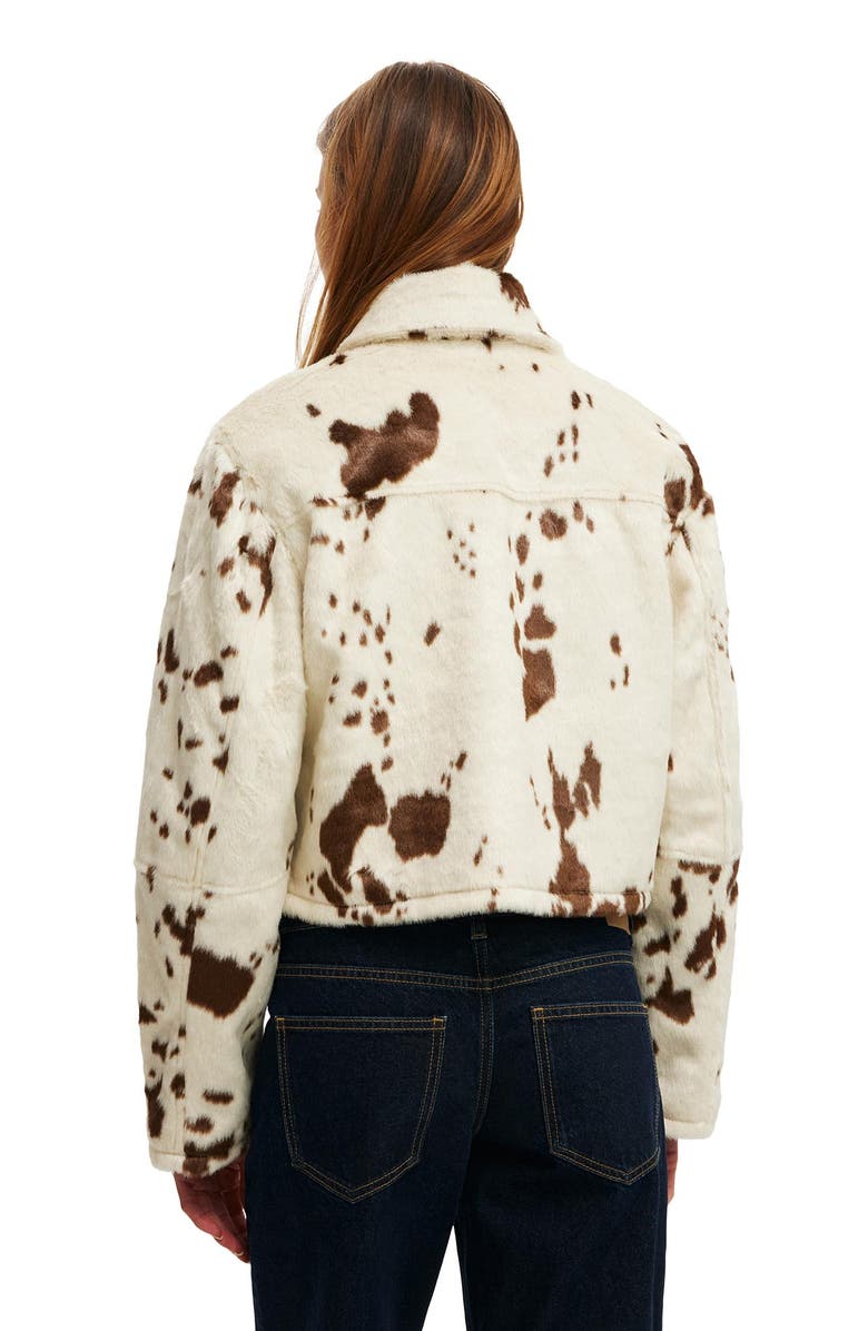Cotton On Women's Cow Faux Fur Jacket, Alternate, color, Brown