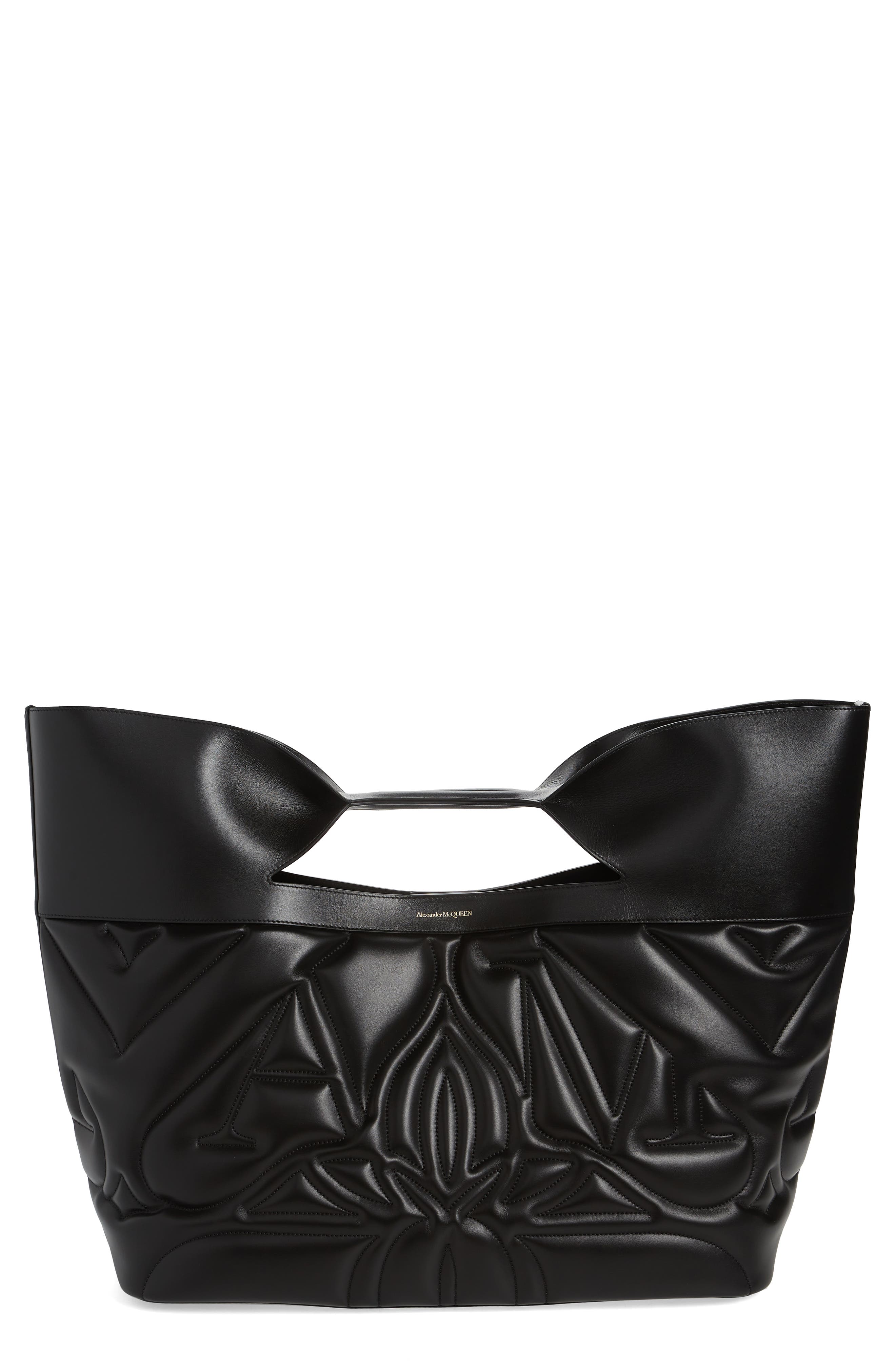 McQueen The Large Bow Logo Quilted Padded Leather Tote, Main, color, 