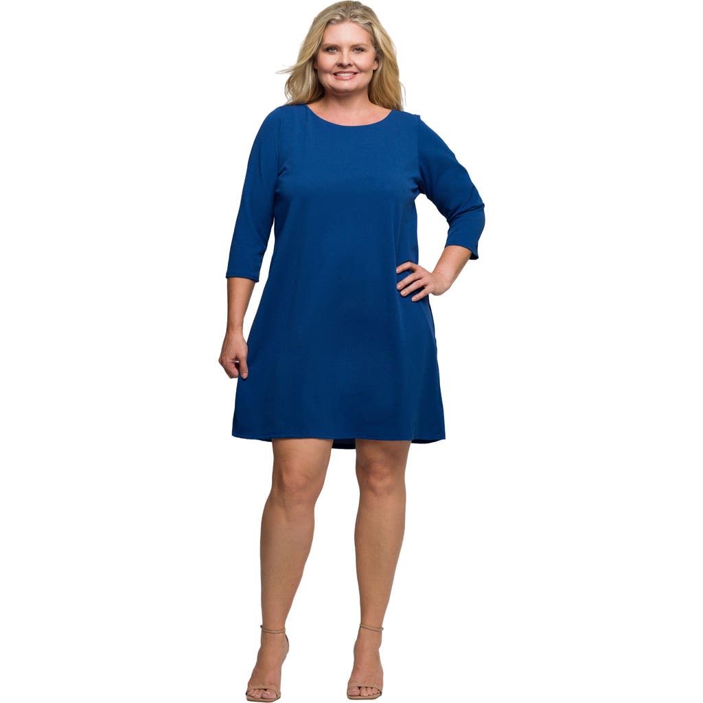 24seven Comfort Apparel Plus Size Three Quarter Sleeve A Line Knee Length Dress In Brown