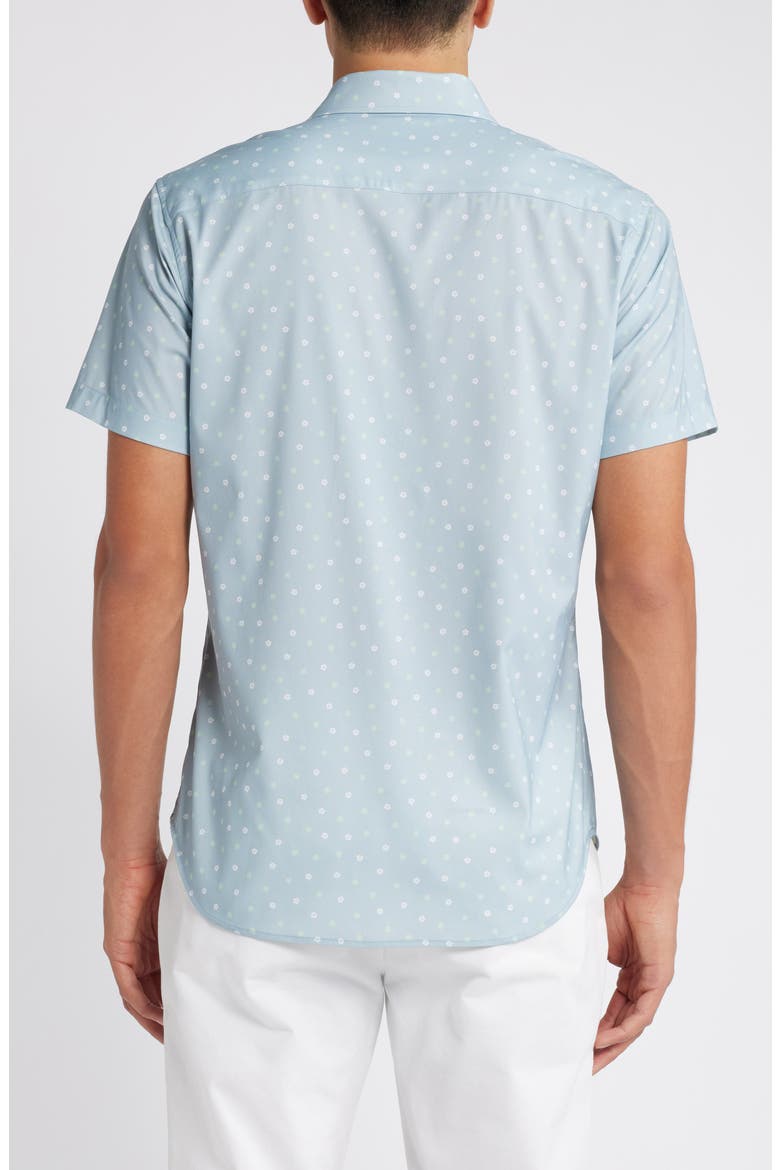 Slim Fit Dot Print Short Sleeve Stretch Button-Up Shirt, Alternate, color, DILLEY FLORAL