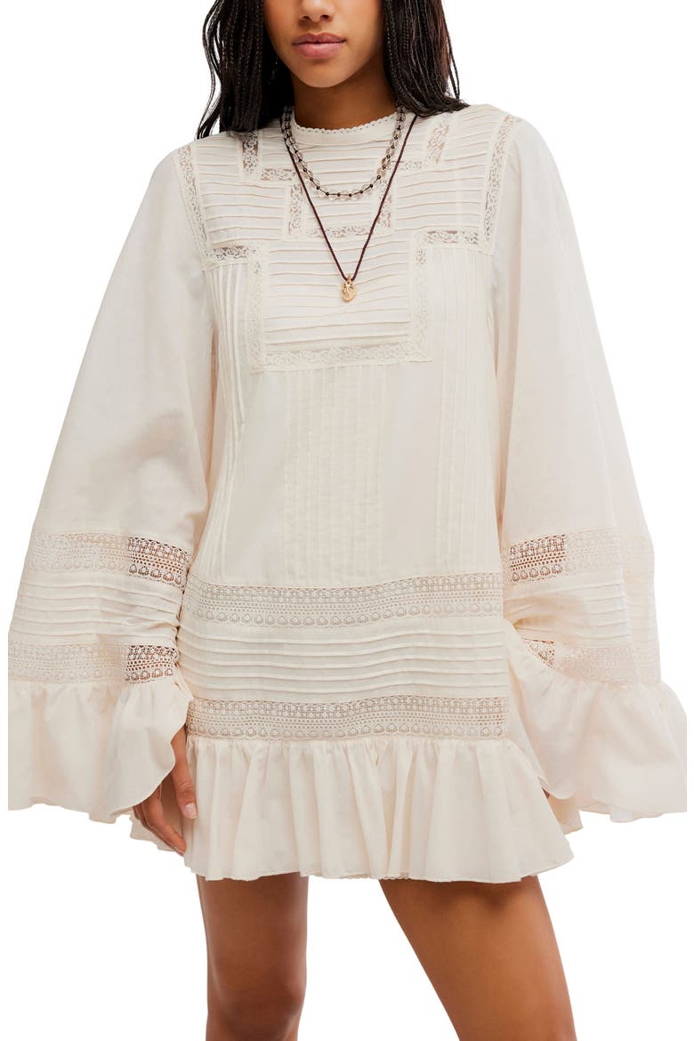 Better Horizons Long Bell Sleeve Cotton Minidress, Alternate, color, TOASTED EGGNOG