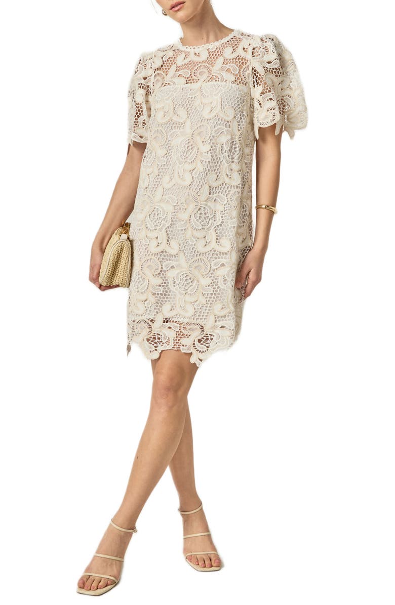 English Factory Embroidered Floral Minidress, Alternate, color, Natural