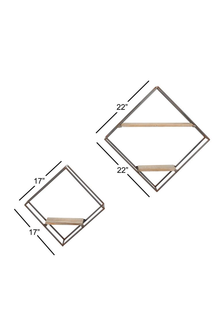 Black Metal Diamond-Shaped Wall Shelf - Set of 2, Alternate, color, BLACK