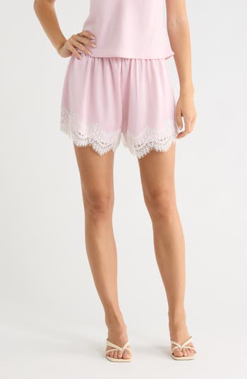 WAYF Lace Trim Pull-On Shorts in Pink at Nordstrom Rack, Size Large